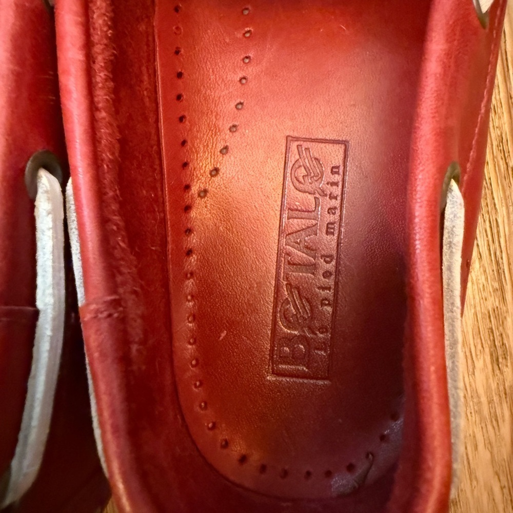 BOTALO Red White Red Leather Boat Shoes New england Summer Angler Fisherman - Picture 5 of 8